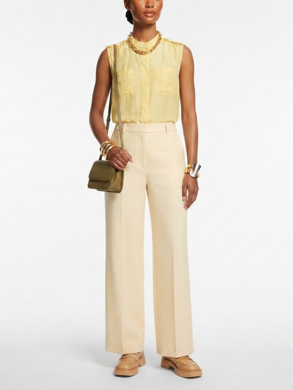 Pre-Loved Banana Republic Yellow 100% Silk Utility Sleeveless Blouse
